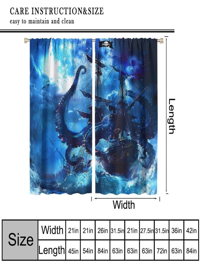 AAVEUP Pirate Ship Curtains,Fantasy Horror Ocean Octopus Sea Monster Skeleton Ship Decor Window Treatments, Thermally Insulated Rod Pocket Drapes for Kids Boys Living Room Bedroom 42x45in - Image 3